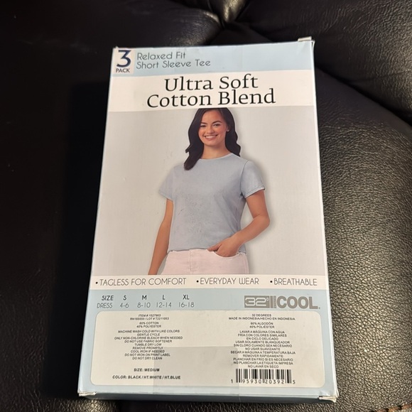 32 Degrees Ladies' Cotton Blend Tee, 3-pack Medium Black White Blue - Picture 9 of 11
